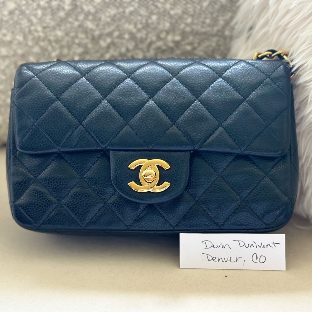 RARE Chanel Mini Rectangle Black Caviar GHW Flap Bag